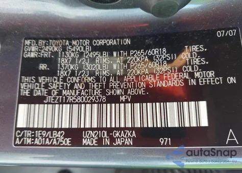 2008 Toyota 4Runner Limited V8 z USA, uszkodzony, nr VIN JTEZT17R580029378